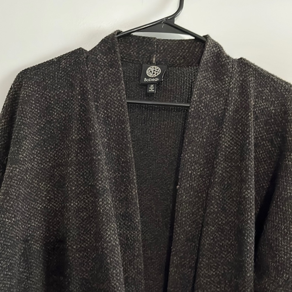 Bobeau grey longline open cardigan 1x